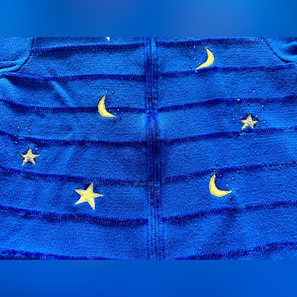 Quacker Factory Zip Up Cardigan Jumper Angel Moon Star Pearl Sequin EUC Sz L - Picture 5 of 13